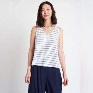 Kit And Ace Womens Small Striped Sleeveless Tank Top White and Blue